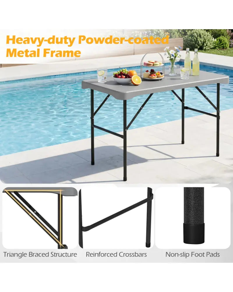 44’’ HDPE Folding Picnic Table Set with 2 Benches-Gray - Gray - Picnic Tables