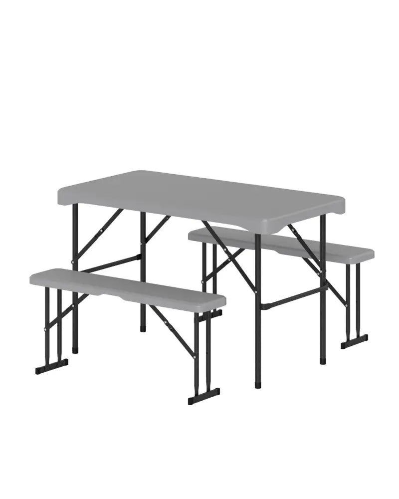 44’’ HDPE Folding Picnic Table Set with 2 Benches-Gray - Gray - Picnic Tables