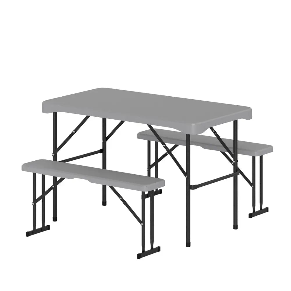 44’’ HDPE Folding Picnic Table Set with 2 Benches-Gray - Gray - Picnic Tables