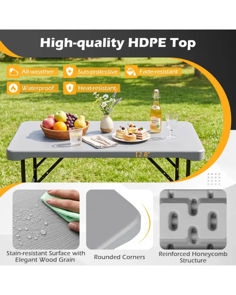44’’ HDPE Folding Picnic Table Set with 2 Benches-Gray - Gray - Picnic Tables