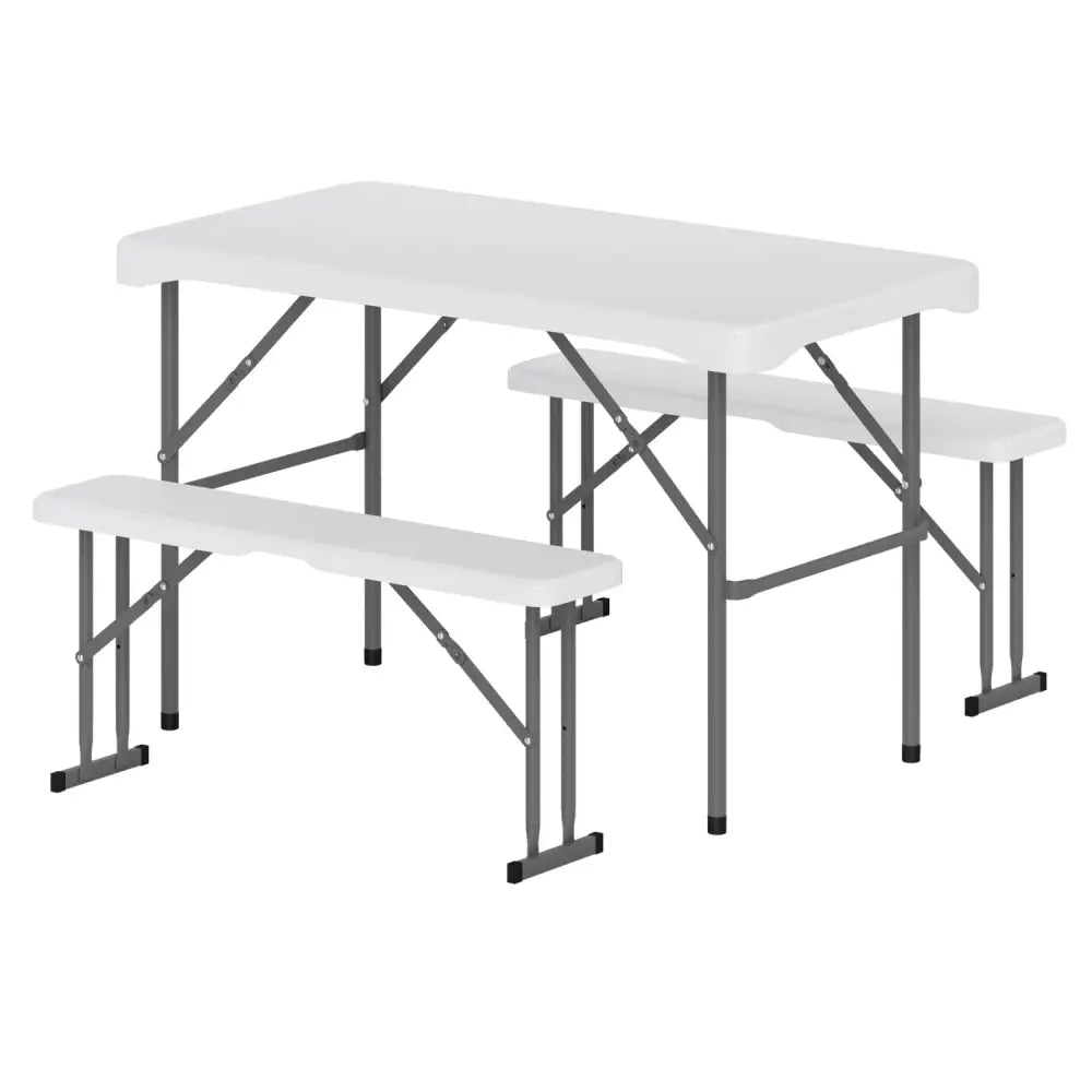 44’’ HDPE Folding Picnic Table Set with 2 Benches-White - White - Picnic Tables
