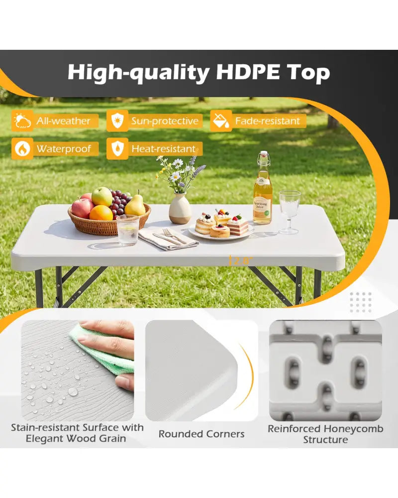 44’’ HDPE Folding Picnic Table Set with 2 Benches-White - White - Picnic Tables