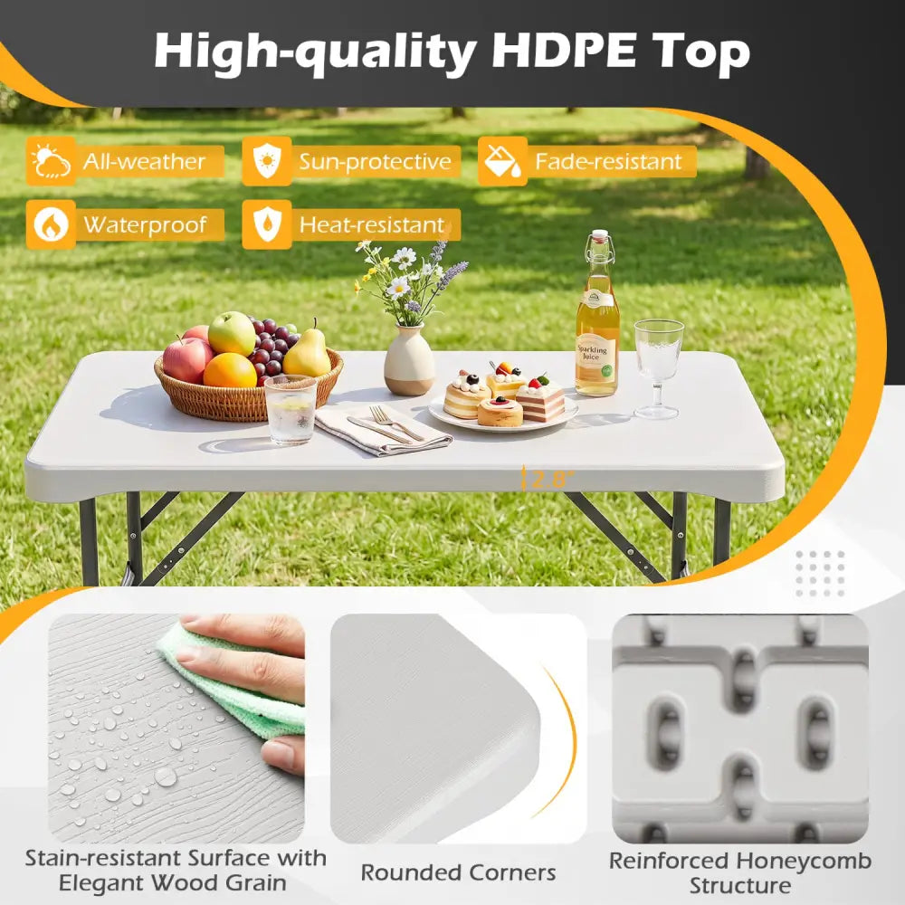 44’’ HDPE Folding Picnic Table Set with 2 Benches-White - White - Picnic Tables