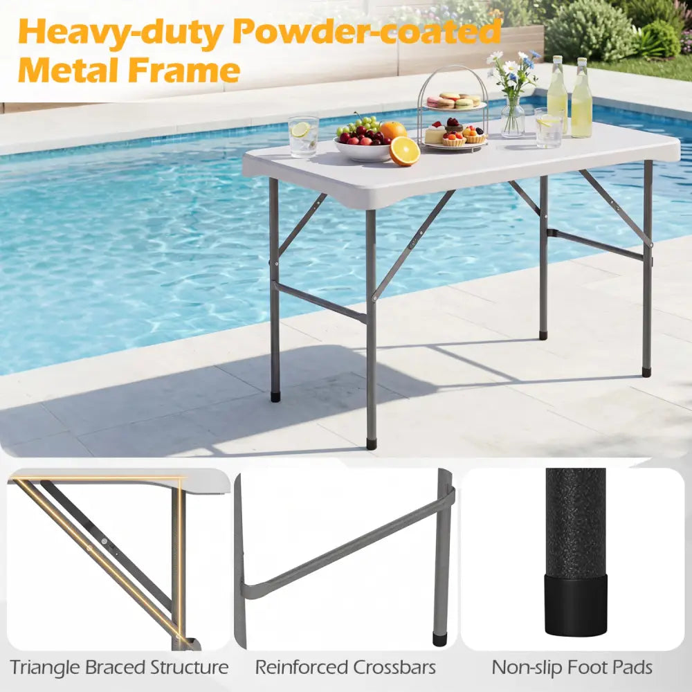 44’’ HDPE Folding Picnic Table Set with 2 Benches-White - White - Picnic Tables