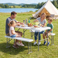 44’’ HDPE Folding Picnic Table Set with 2 Benches-White - White - Picnic Tables
