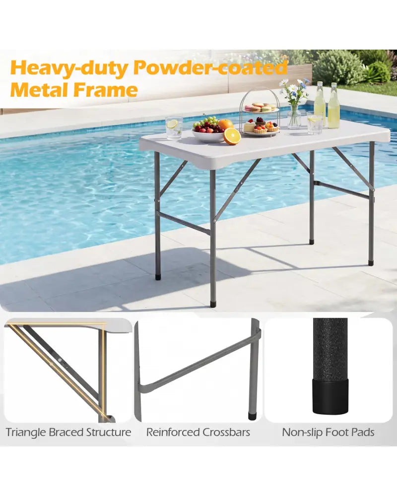 44’’ HDPE Folding Picnic Table Set with 2 Benches-White - White - Picnic Tables