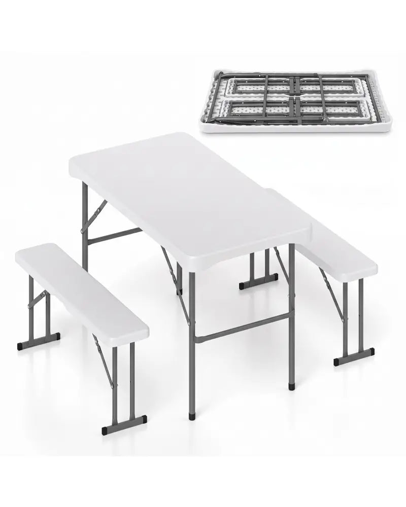 44’’ HDPE Folding Picnic Table Set with 2 Benches-White - White - Picnic Tables