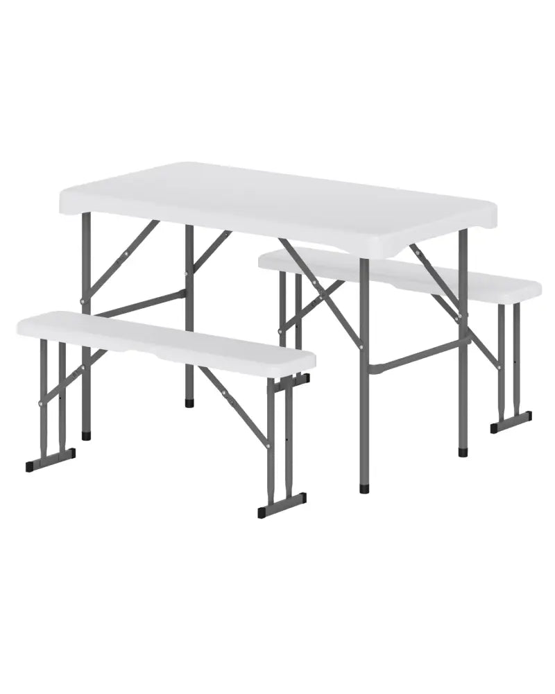 44’’ HDPE Folding Picnic Table Set with 2 Benches-White - White - Picnic Tables