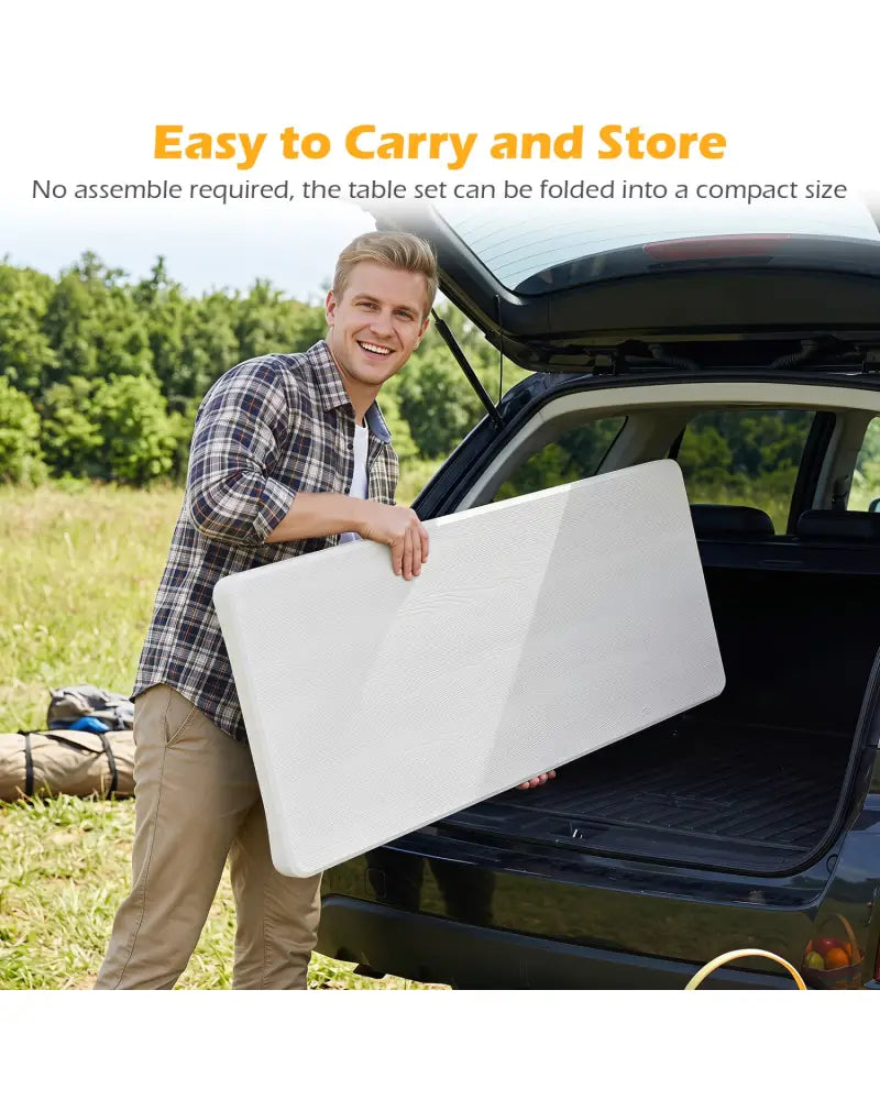44’’ HDPE Folding Picnic Table Set with 2 Benches-White - White - Picnic Tables