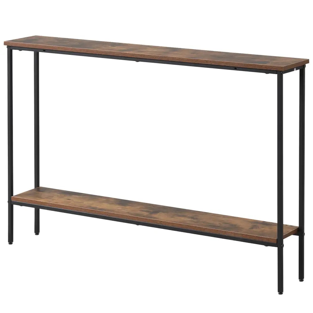 44 Inch Console Table with Shelf with Dual Anti-Tipping Kits-Rustic Brown - Rustic Brown - Console Tables