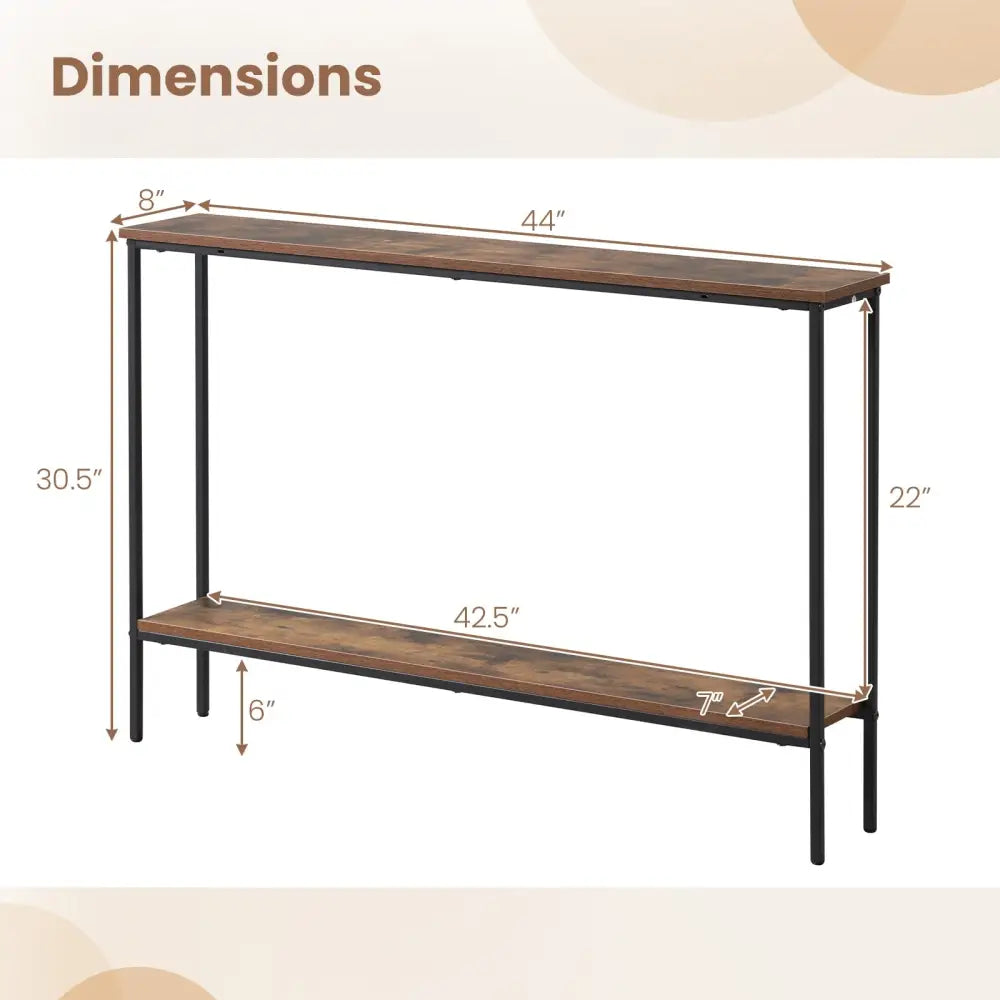 44 Inch Console Table with Shelf with Dual Anti-Tipping Kits-Rustic Brown - Rustic Brown - Console Tables