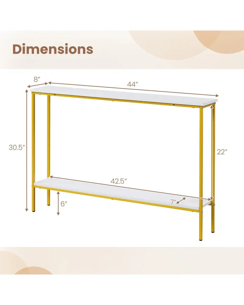 44 Inch Console Table with Shelf with Dual Anti-Tipping Kits-White - White - Console Tables