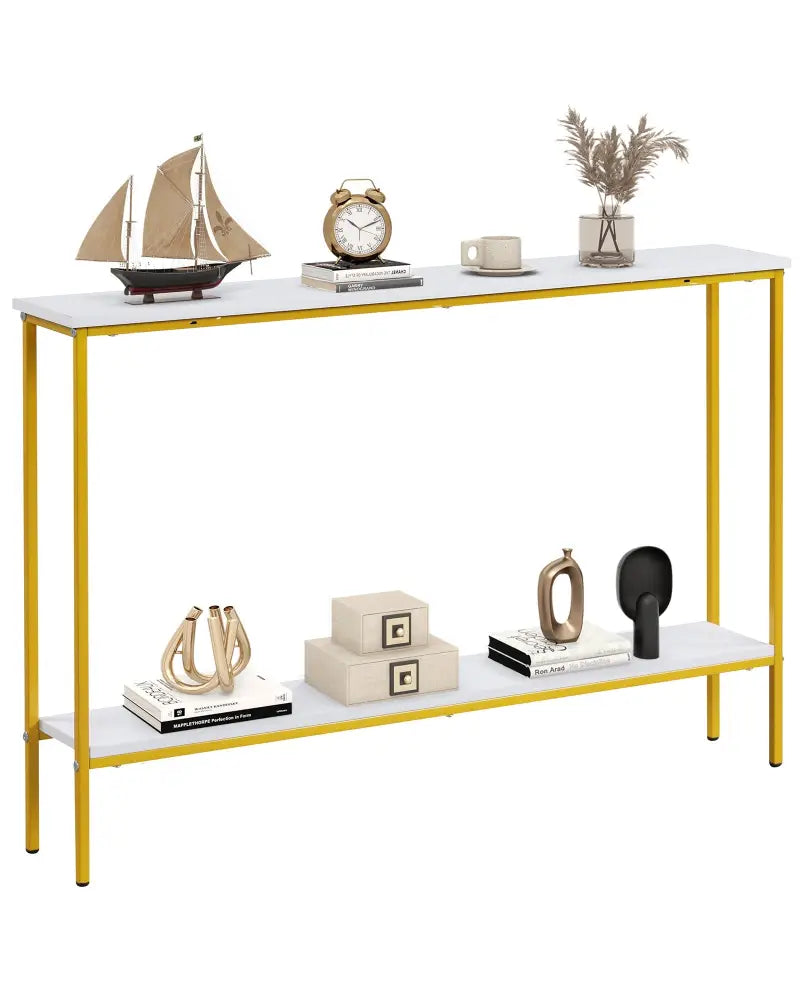 44 Inch Console Table with Shelf with Dual Anti-Tipping Kits-White - White - Console Tables