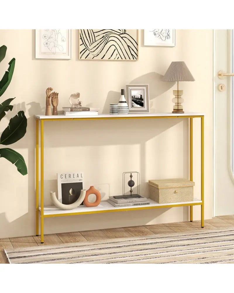 44 Inch Console Table with Shelf with Dual Anti-Tipping Kits-White - White - Console Tables