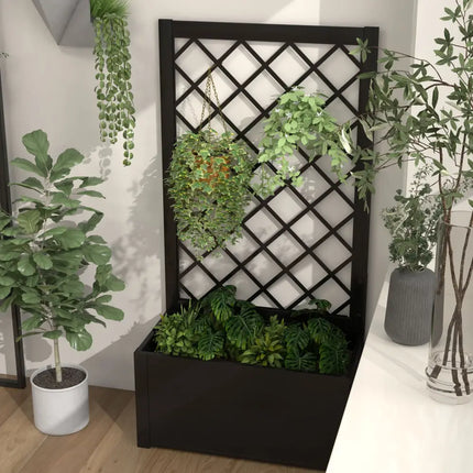 44 Inch Metal Raised Garden Bed with Trellis-Black - Black - Raised Garden Beds