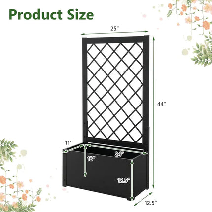 44 Inch Metal Raised Garden Bed with Trellis-Black - Black - Raised Garden Beds