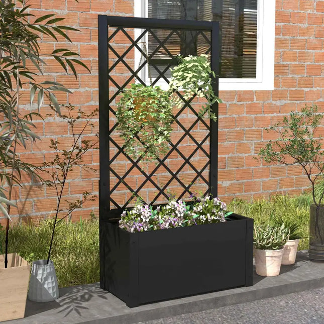 44 Inch Metal Raised Garden Bed with Trellis-Black - Black - Raised Garden Beds