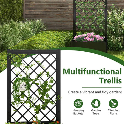 44 Inch Metal Raised Garden Bed with Trellis-Black - Black - Raised Garden Beds