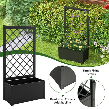 44 Inch Metal Raised Garden Bed with Trellis-Black - Black - Raised Garden Beds