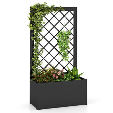 44 Inch Metal Raised Garden Bed with Trellis-Black - Black - Raised Garden Beds