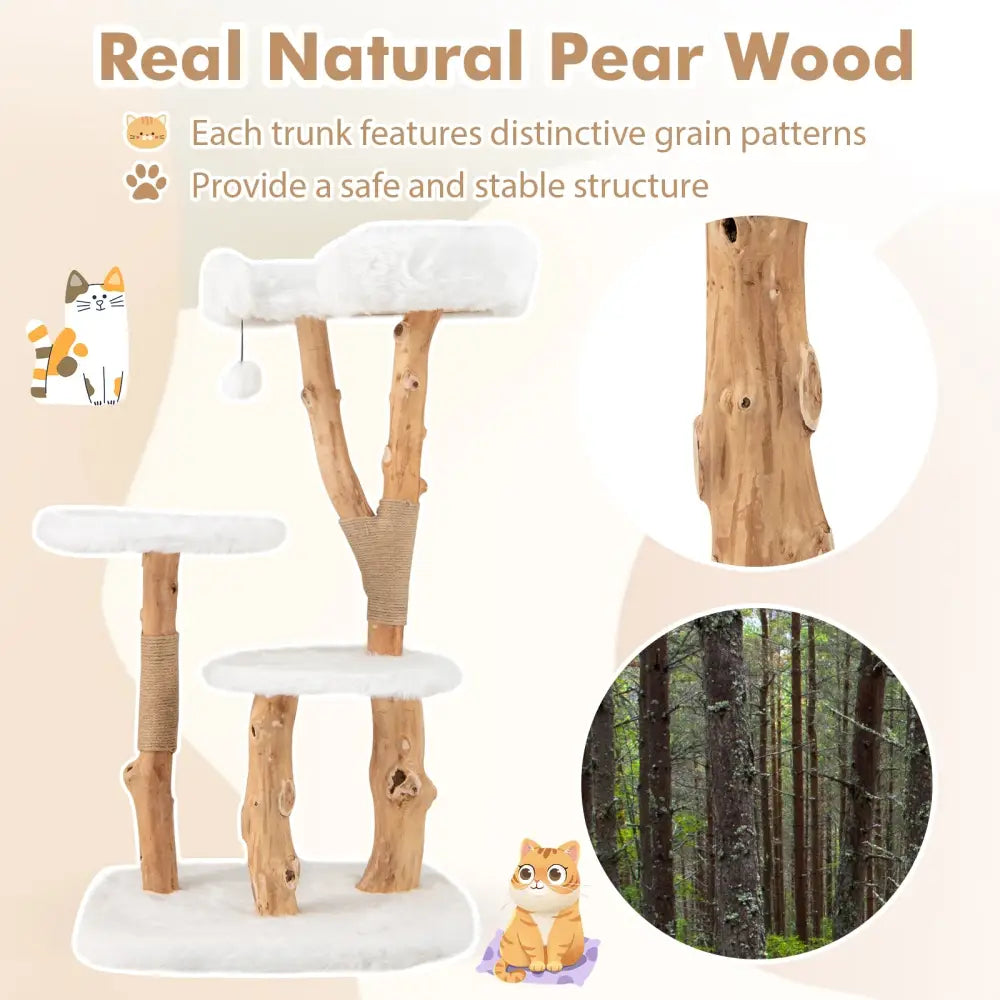 44 Inch Solid Wood Cat Tree with Perch and Natural Jute Scratching Posts-White - White - Cat Trees Condos & Scratchers