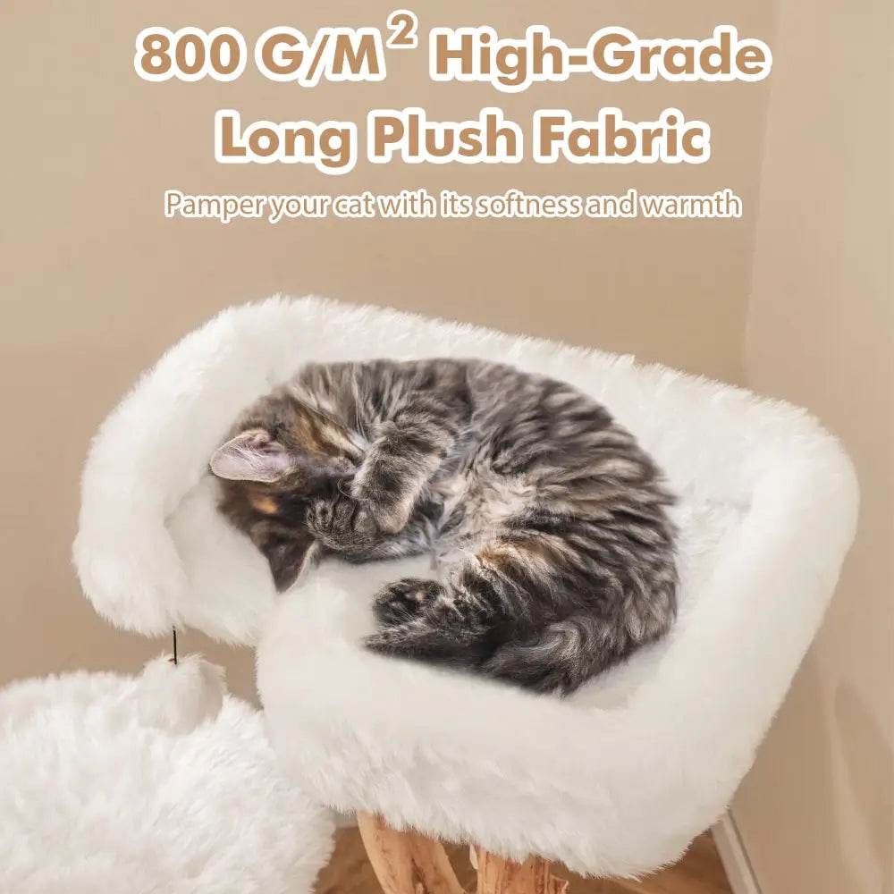 44 Inch Solid Wood Cat Tree with Perch and Natural Jute Scratching Posts-White - White - Cat Trees Condos & Scratchers