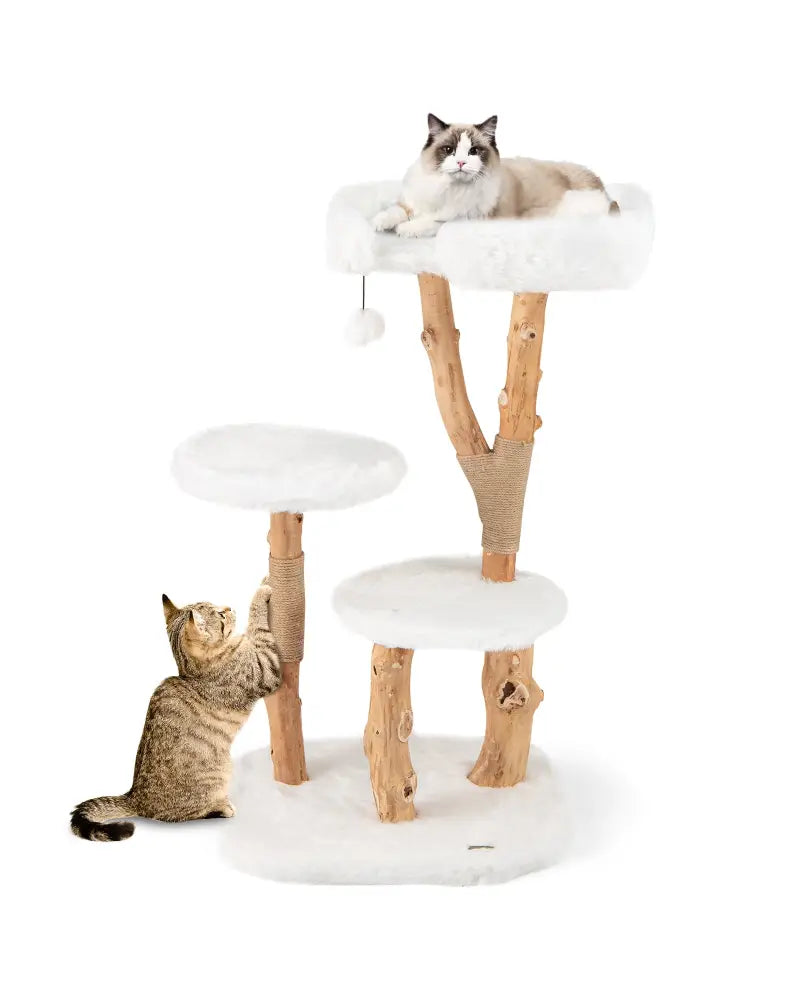44 Inch Solid Wood Cat Tree with Perch and Natural Jute Scratching Posts-White - White - Cat Trees Condos & Scratchers