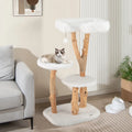 44 Inch Solid Wood Cat Tree with Perch and Natural Jute Scratching Posts-White - White - Cat Trees Condos & Scratchers