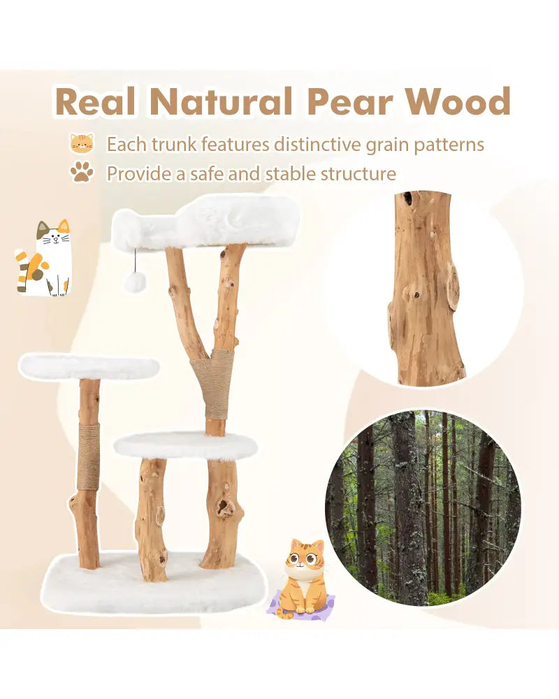 44 Inch Solid Wood Cat Tree with Perch and Natural Jute Scratching Posts-White - White - Cat Trees Condos & Scratchers