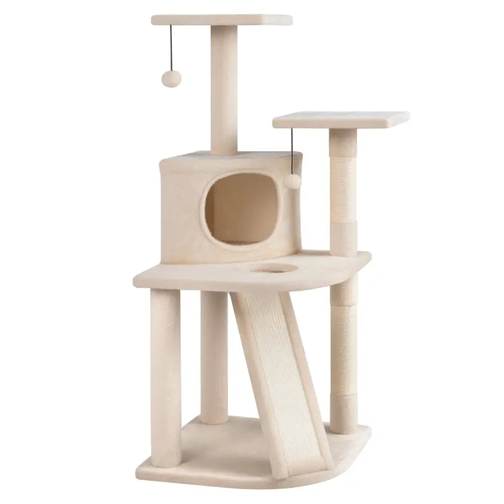 44 Inch Tall Kitten Tower with Condo and 2 Plush Perches-Beige - Beige - Cat Trees Condos & Scratchers