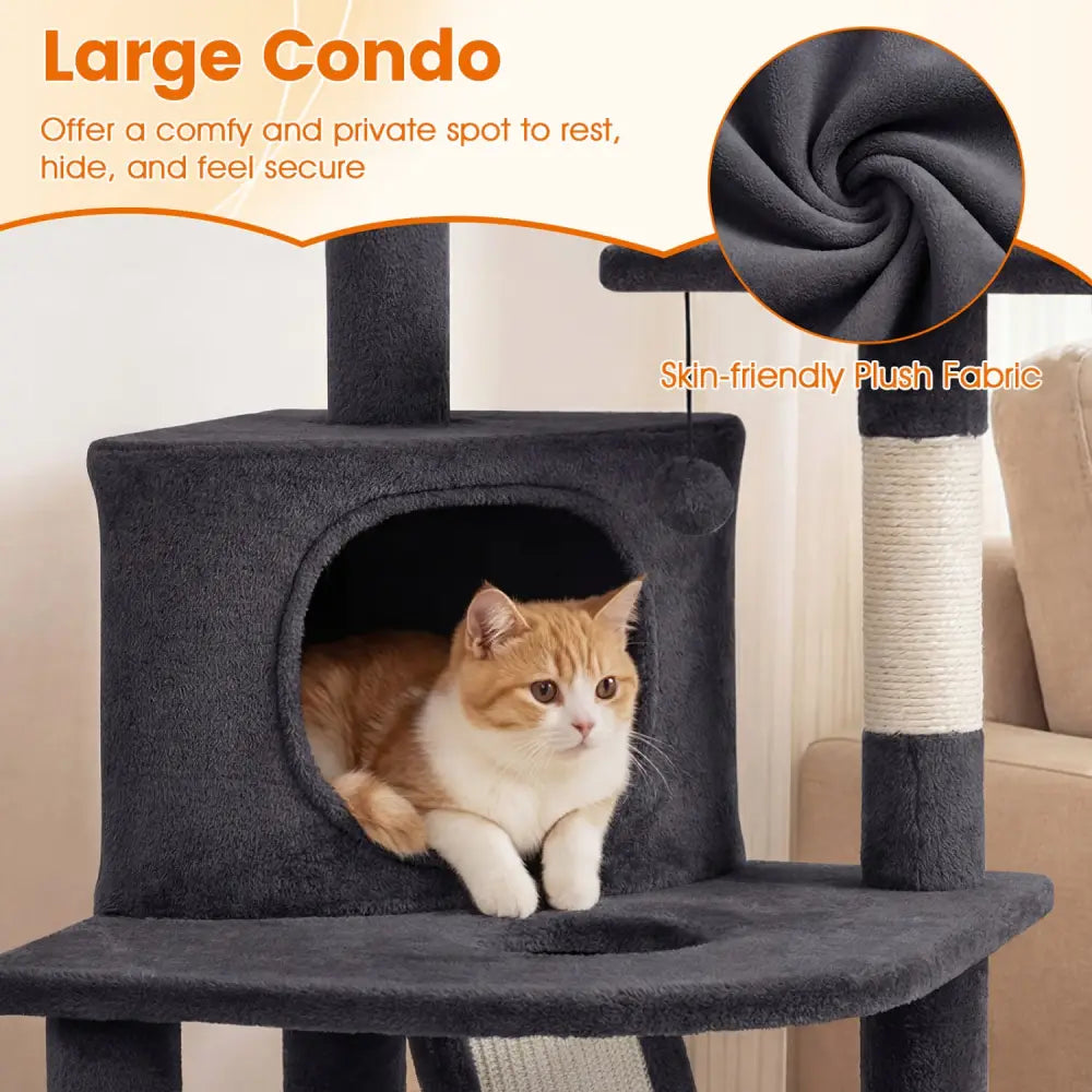 44 Inch Tall Kitten Tower with Condo and 2 Plush Perches-Dark Gray - Dark Gray - Cat Trees Condos & Scratchers