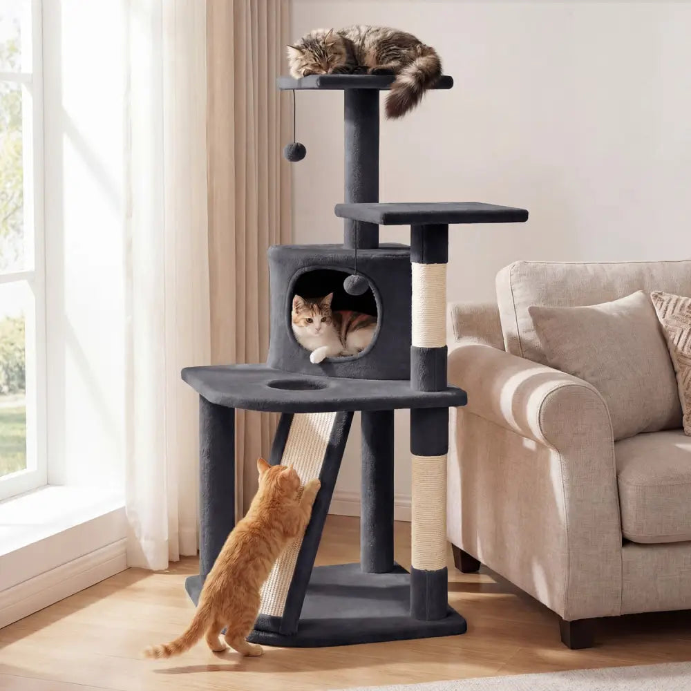 44 Inch Tall Kitten Tower with Condo and 2 Plush Perches-Dark Gray - Dark Gray - Cat Trees Condos & Scratchers