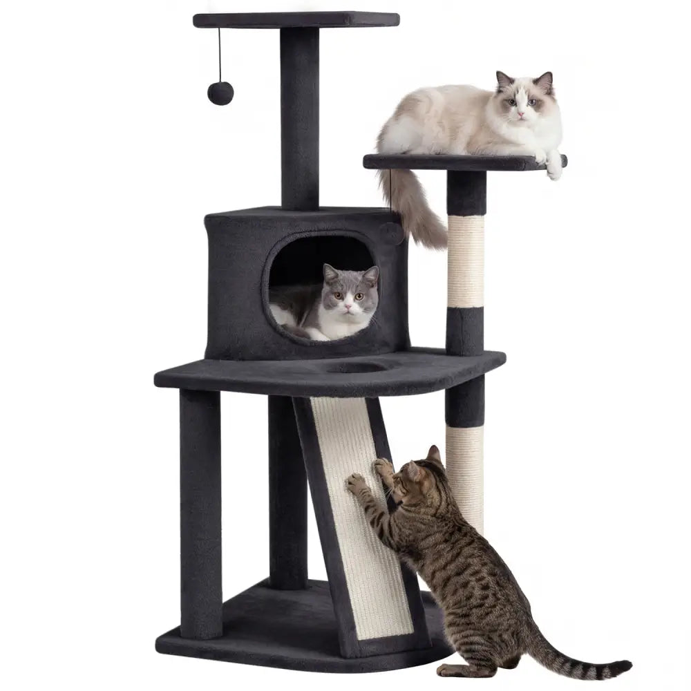 44 Inch Tall Kitten Tower with Condo and 2 Plush Perches-Dark Gray - Dark Gray - Cat Trees Condos & Scratchers