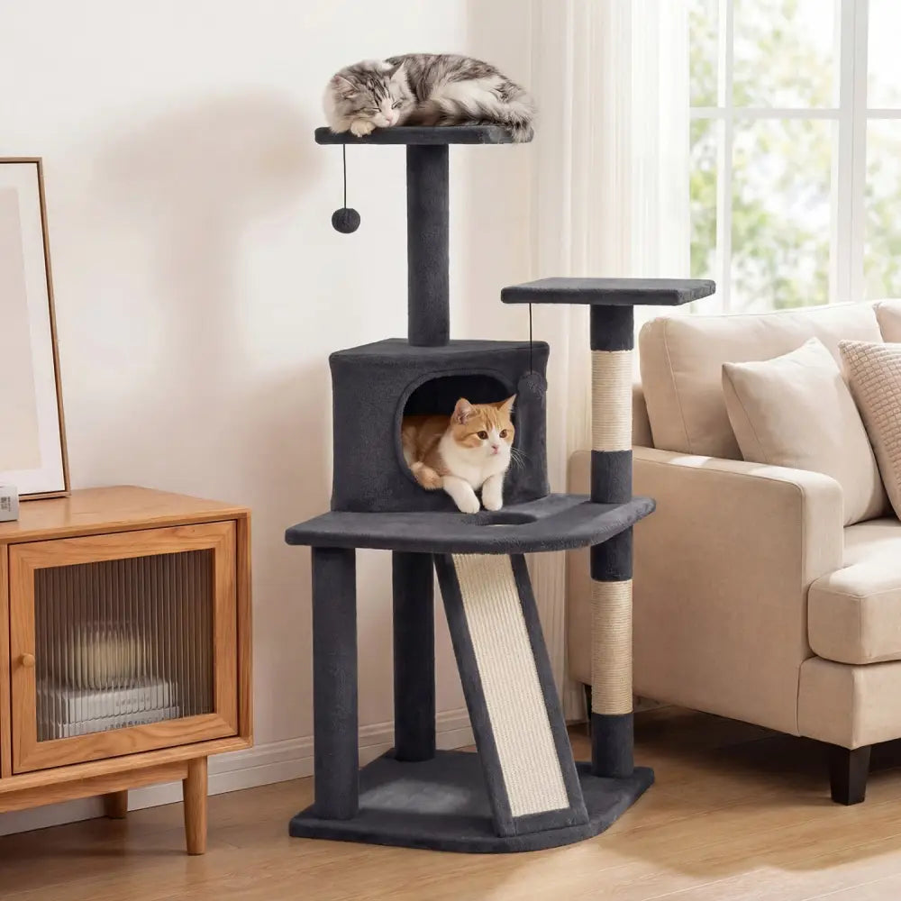 44 Inch Tall Kitten Tower with Condo and 2 Plush Perches-Dark Gray - Dark Gray - Cat Trees Condos & Scratchers