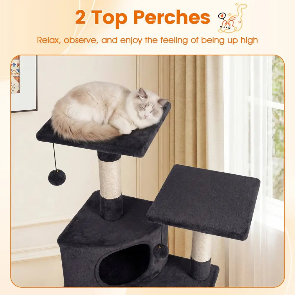 44 Inch Tall Kitten Tower with Condo and 2 Plush Perches-Dark Gray - Dark Gray - Cat Trees Condos & Scratchers