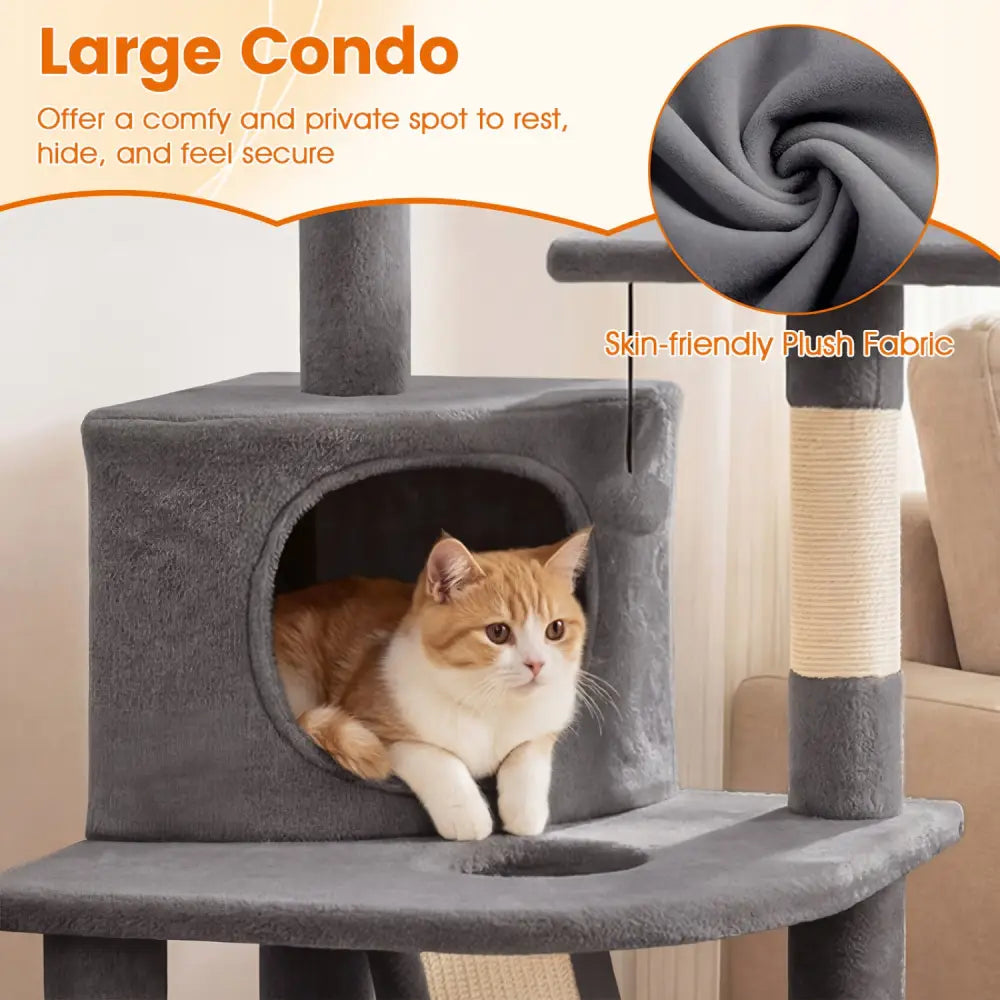 44 Inch Tall Kitten Tower with Condo and 2 Plush Perches-Light Gray - Light Gray - Cat Trees Condos & Scratchers