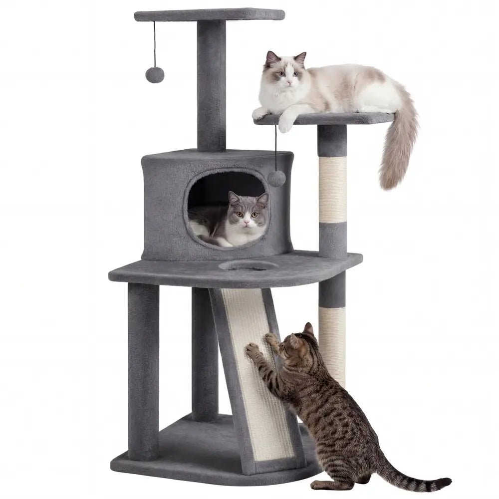 44 Inch Tall Kitten Tower with Condo and 2 Plush Perches-Light Gray - Light Gray - Cat Trees Condos & Scratchers