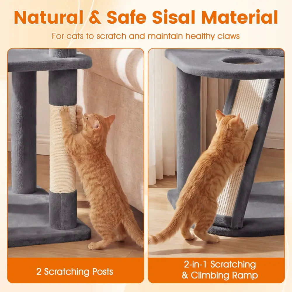 44 Inch Tall Kitten Tower with Condo and 2 Plush Perches-Light Gray - Light Gray - Cat Trees Condos & Scratchers