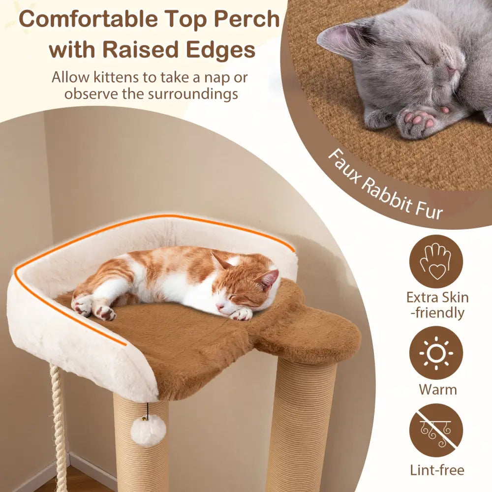44 Inches Modern Cat Tree for Indoor Cats with Plush Padded Perch and Dangling Ball-Coffee - Coffee - Cat Trees Condos