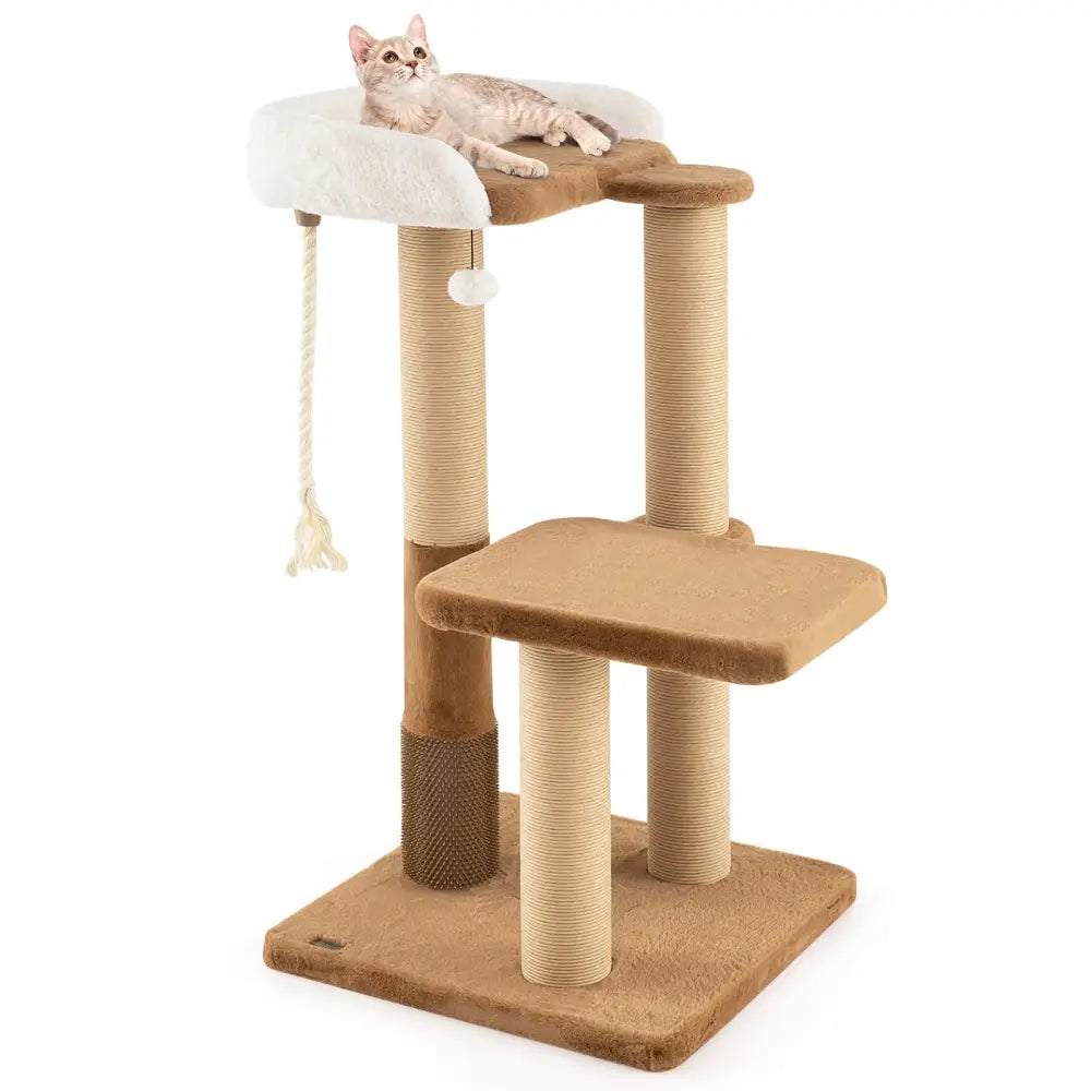 44 Inches Modern Cat Tree for Indoor Cats with Plush Padded Perch and Dangling Ball-Coffee - Coffee - Cat Trees Condos