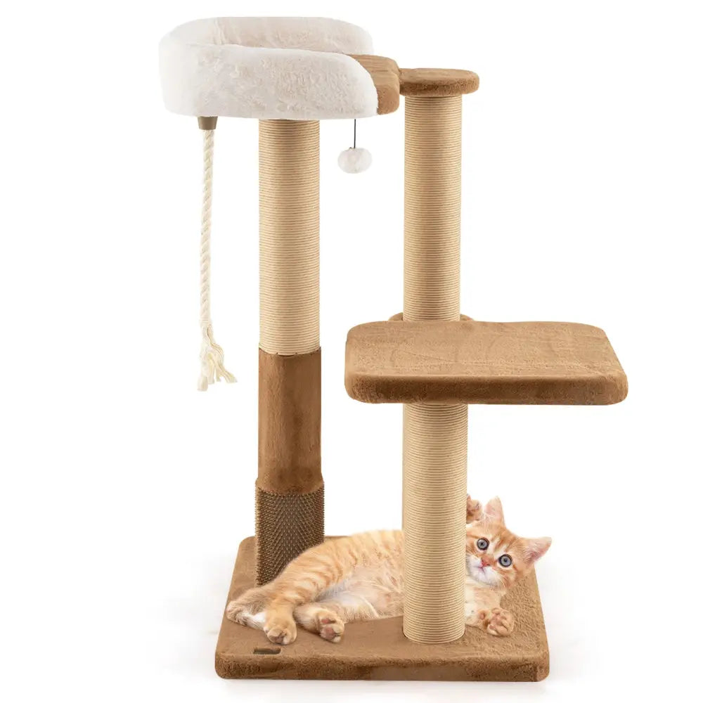 44 Inches Modern Cat Tree for Indoor Cats with Plush Padded Perch and Dangling Ball-Coffee - Coffee - Cat Trees Condos