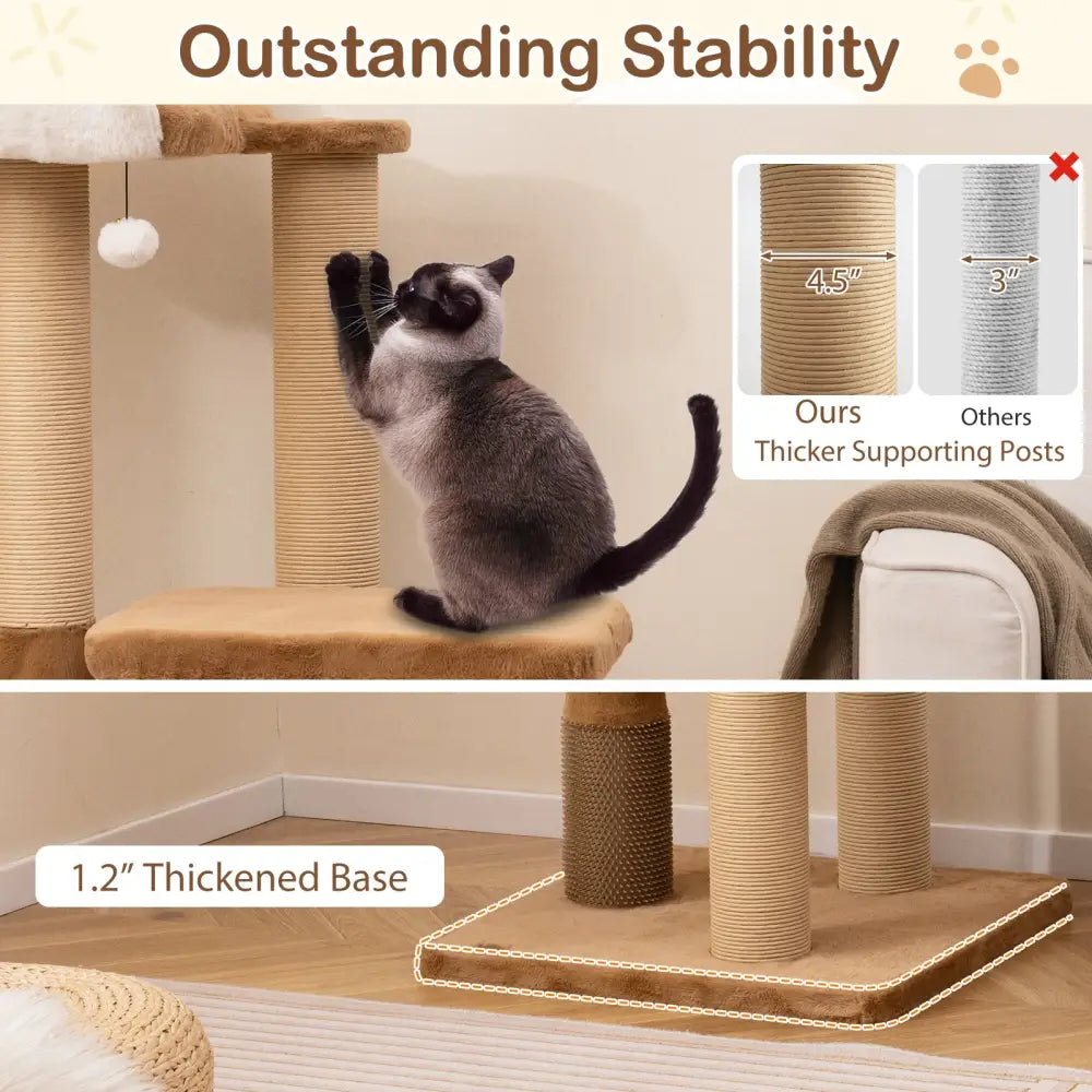 44 Inches Modern Cat Tree for Indoor Cats with Plush Padded Perch and Dangling Ball-Coffee - Coffee - Cat Trees Condos