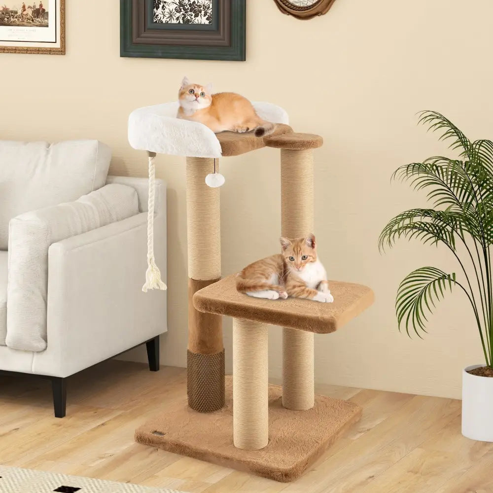 44 Inches Modern Cat Tree for Indoor Cats with Plush Padded Perch and Dangling Ball-Coffee - Coffee - Cat Trees Condos