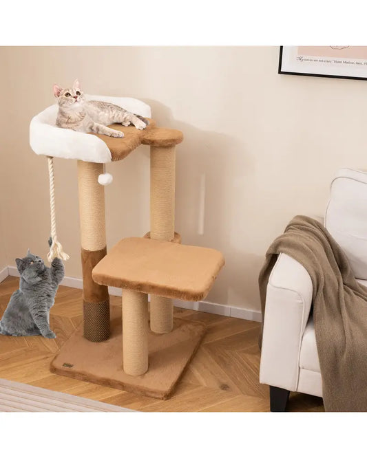 44 Inches Modern Cat Tree for Indoor Cats with Plush Padded Perch and Dangling Ball-Coffee - Coffee - Cat Trees Condos