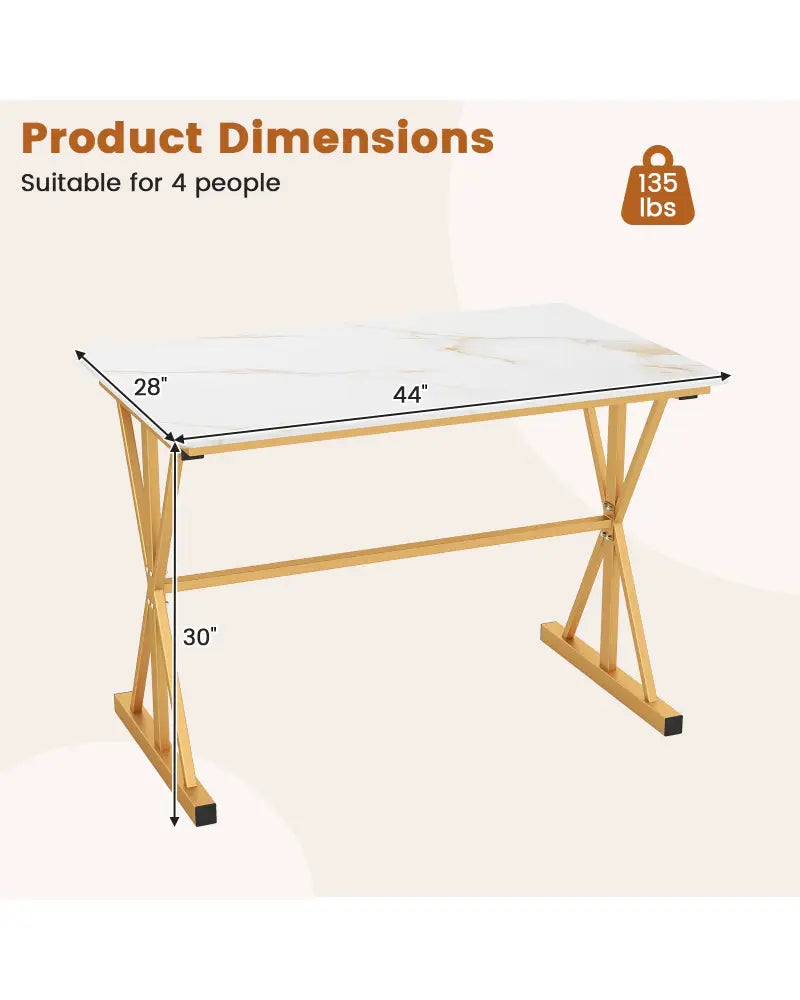44 Inches Sintered Stone Dining Table with Metal Frame and Faux Marble Tabletop-White - White - Dining Tables