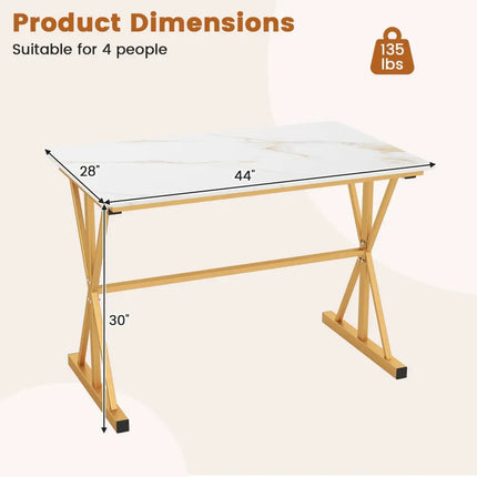 44 Inches Sintered Stone Dining Table with Metal Frame and Faux Marble Tabletop-White Costway