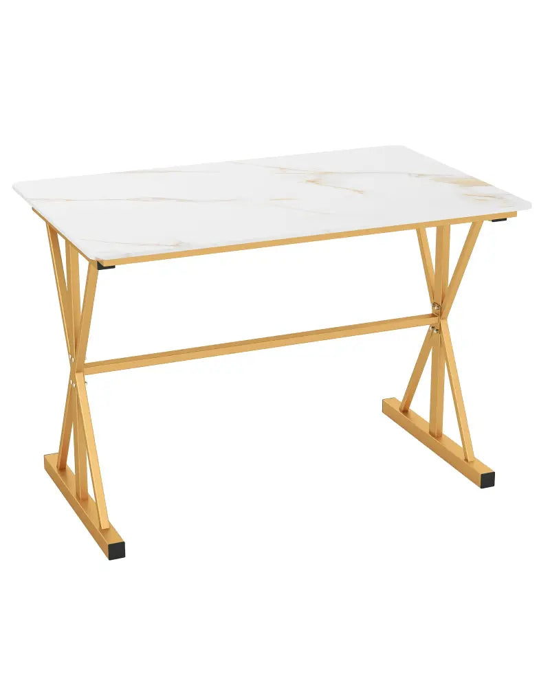 44 Inches Sintered Stone Dining Table with Metal Frame and Faux Marble Tabletop-White - White - Dining Tables