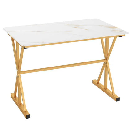 44 Inches Sintered Stone Dining Table with Metal Frame and Faux Marble Tabletop-White Costway