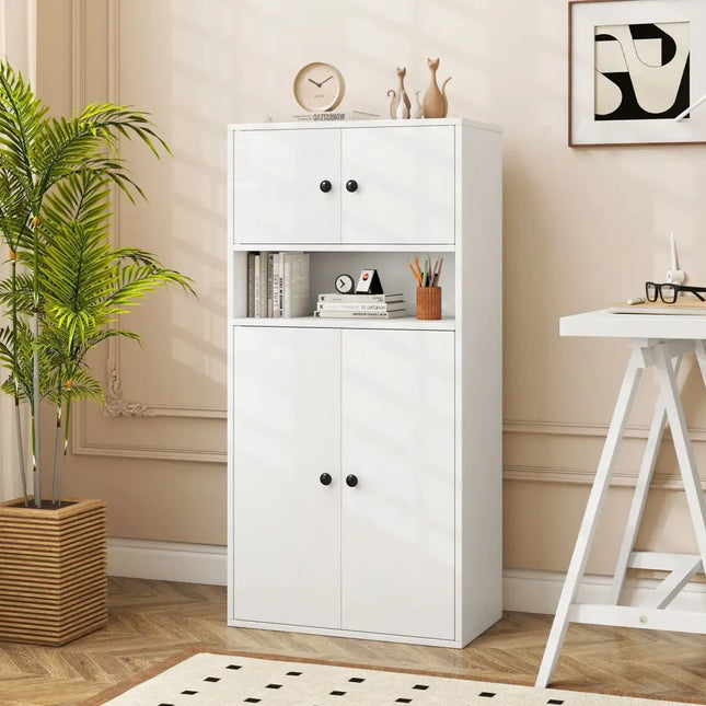 44 Inches Tall Bookshelf with Doors and Adjustable Shelf-1 Piece Costway