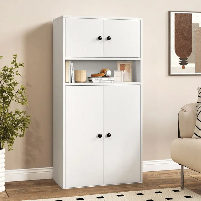 44 Inches Tall Bookshelf with Doors and Adjustable Shelf-1 Piece Costway